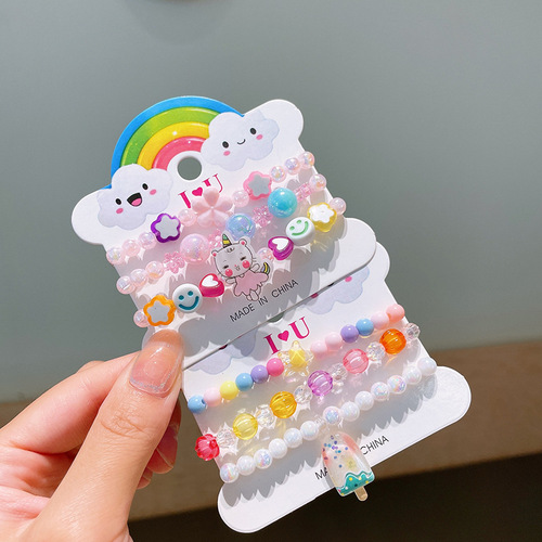Cross-border hot-selling children's acrylic bracelet hand-beaded colorful cartoon fruit little girl versatile jewelry set