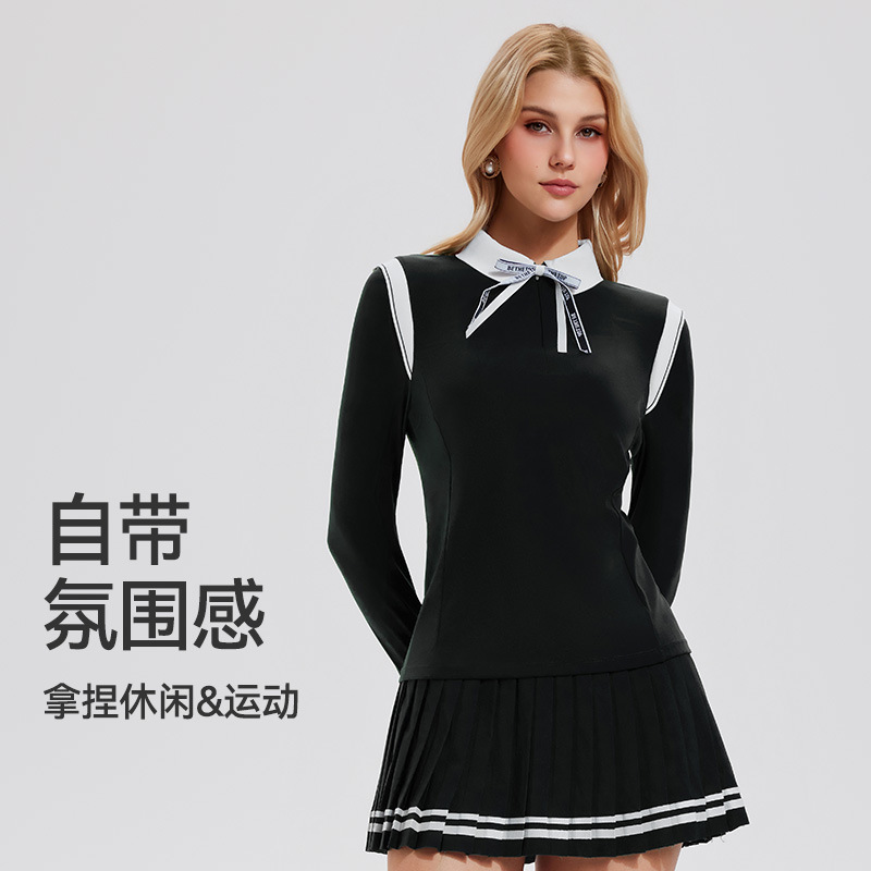 Camiseta de moda de mangas largas al aire libre, ropa de golf de mujer simple y universal, camisa de polo falsa de dos piezas