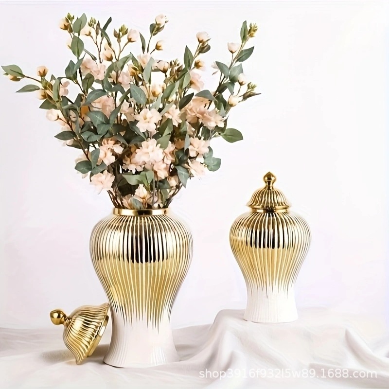 European-Style Flower Vase, Handicraft Ornaments, Entrance Decoration, Ceramic Light Electroplated General Jar