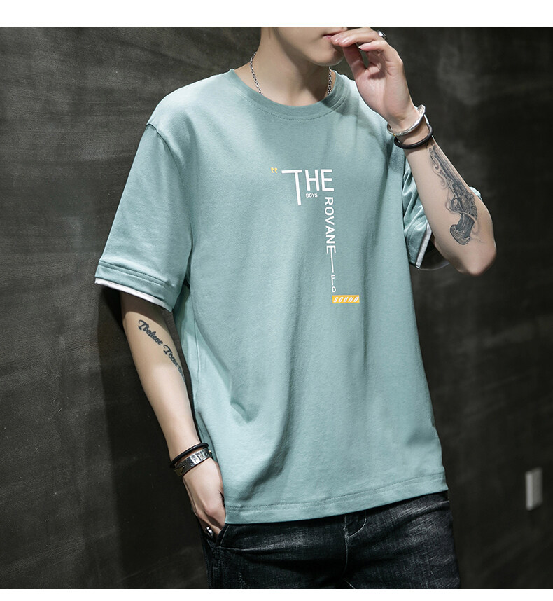 Camiseta de manga corta hombre verano ins tendencia holgada hombre verano 100 algodón hombre cuello redondo manga media top pic 16