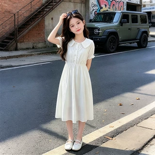 女童连衣裙简单大方夏装2026新款儿童白色裙子薄款女孩大童公主裙