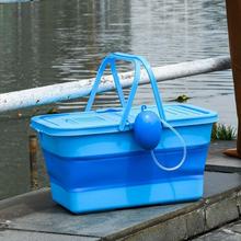 多功能折叠水桶钓鱼桶带盖子活鱼桶装鱼鱼箱野钓充气增氧泵浦车载