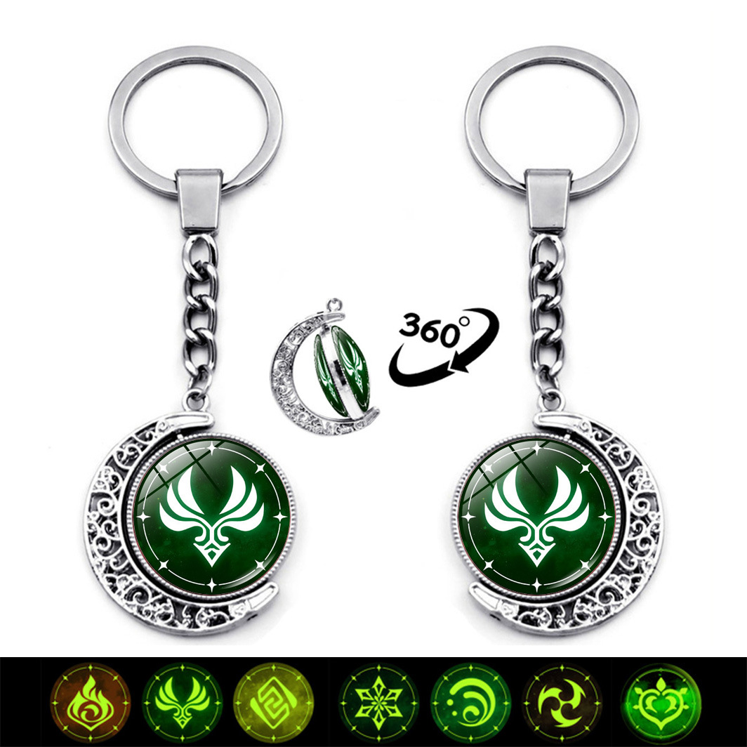 夜光原神鑰匙扣挂件雙面旋轉月亮吊墜神之眼元素之力鑰匙鏈小禮物