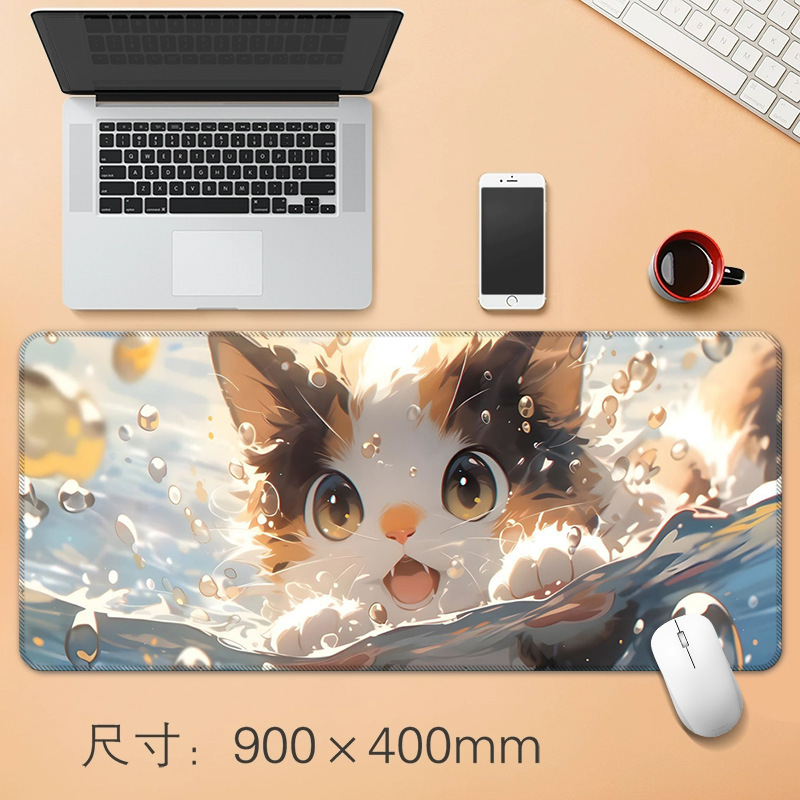 源头工厂直销大号鼠标垫创意动漫小猫办公桌垫防滑精密锁边鼠标垫|undefined