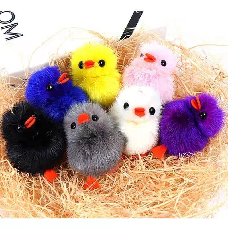 Cute Plush Mink Fur Cartoon Chick Doll Car Keychain Backpack Pendant Couple Small Gift Wholesale Adorable