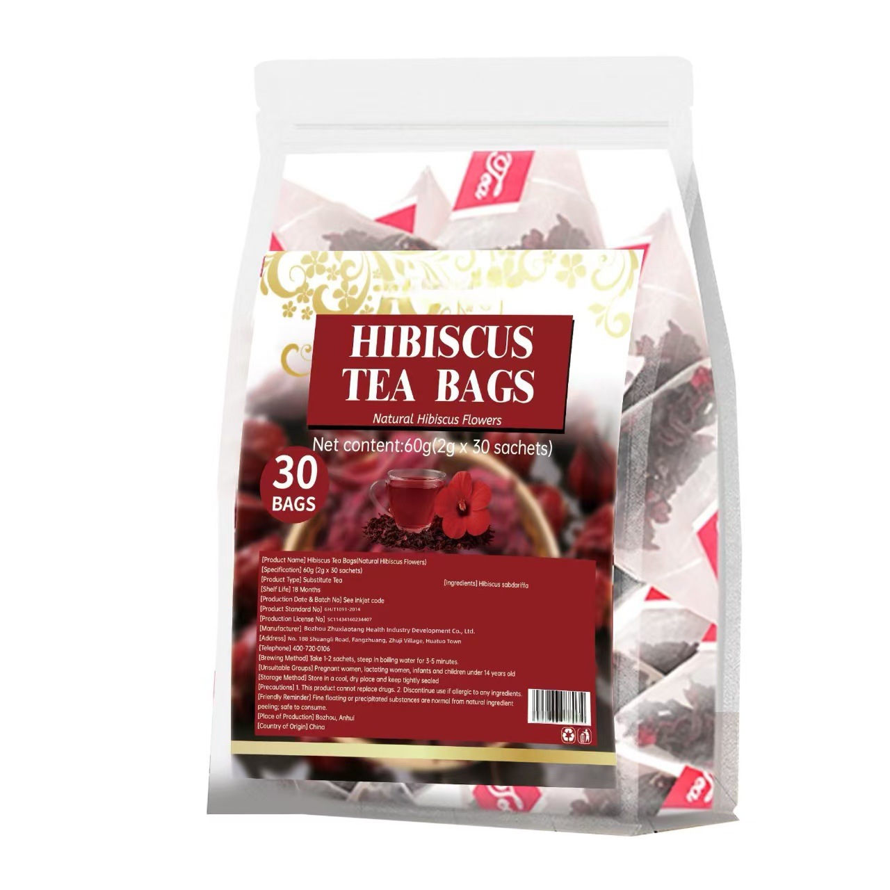 Roselle Hibiscus Tea Bags Luo Shen Hua 2g x 30 Bags Cold Brew Herbal Flower Tea key features