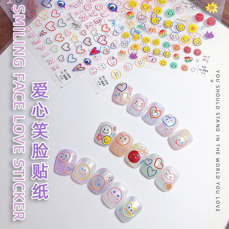 Japonés tomoni pegatinas Smiley cara amor alivio hueco 5D manicura adhesivo uñas pegatinas dibujos animados lindo pequeño patrón