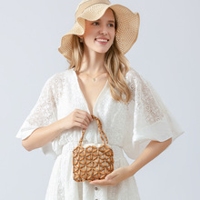 跨境木珠包加工欧美沙滩度假手编编织包包女海边手提小方包女定制