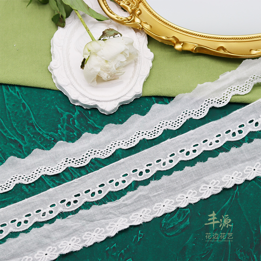 厂家直销蕾丝花边刺绣花边全棉镂空雕孔条码花边女装童装服装辅料