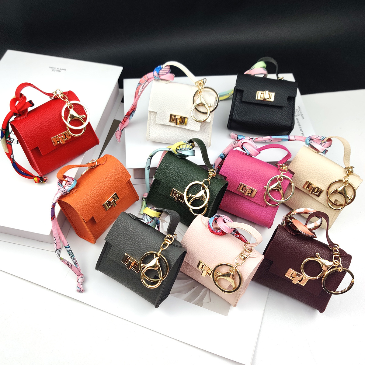 Luxury Mini Scarf Pendant Bag Fashionable Keychain Coin Purse Multi-color Versatile Small Square Bag