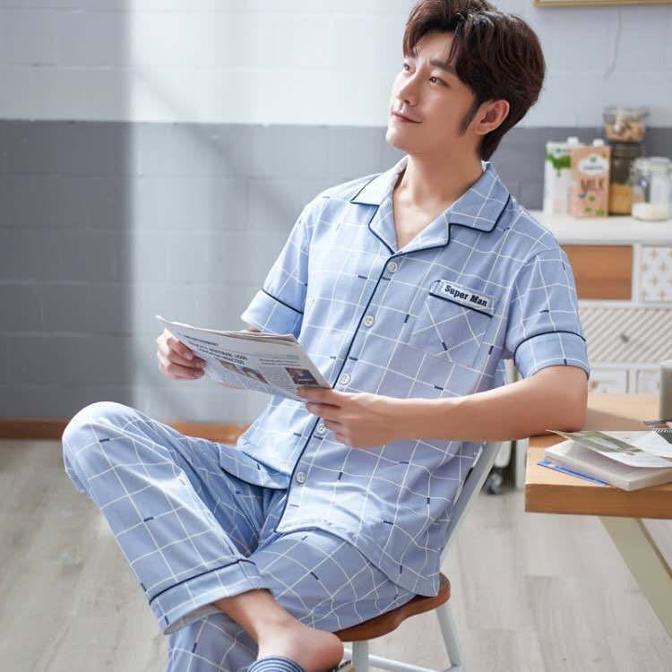 [Sensación suave] pijamas de verano para hombre 100% algodón pantalones de manga corta ropa para el hogar traje de verano para hombre