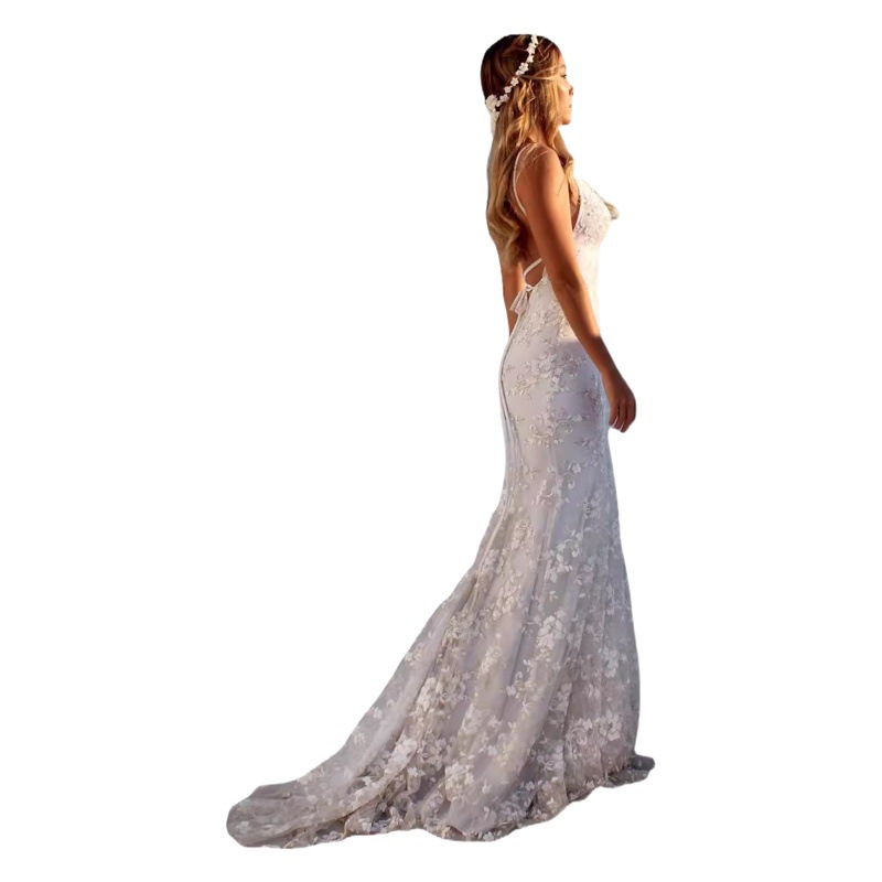 Vestido largo de estilo europeo y americano para comercio exterior 2026, nuevo estilo, sexy, con cuello en V, blanco, con tirantes, para eBay y Amazon