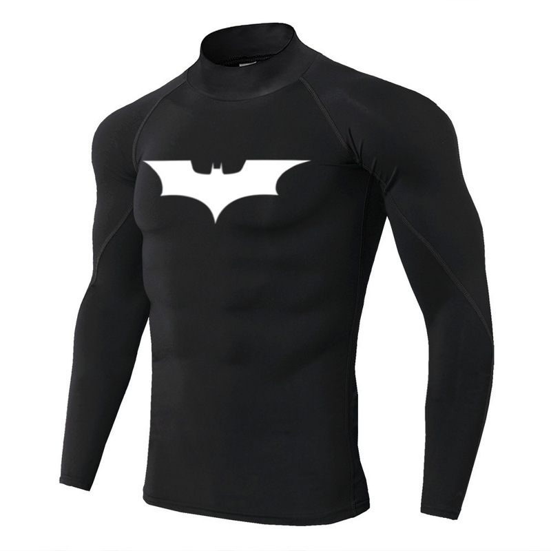Batman Cross-Border Men's High-Neck Fitness Long-Sleeved Short-Sleeved Pro Sports Tight Running T-Shirt Elastic Quick-Drying Stand-Up Collar