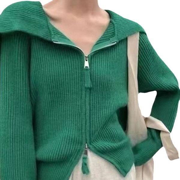デザイン感のあるジッパーのカーディガンのセーターのコートの女性の秋冬の優しい風のニットのchiの外は底のシャツの上着を着ます。|undefined
