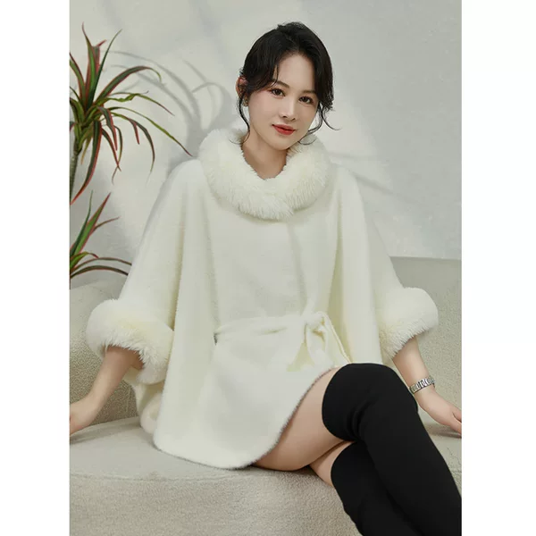 Autumn and winter hot sale big fur collar high-end imitation mink velvet belt shawl cape fashion Korean temperament stand collar short coat women