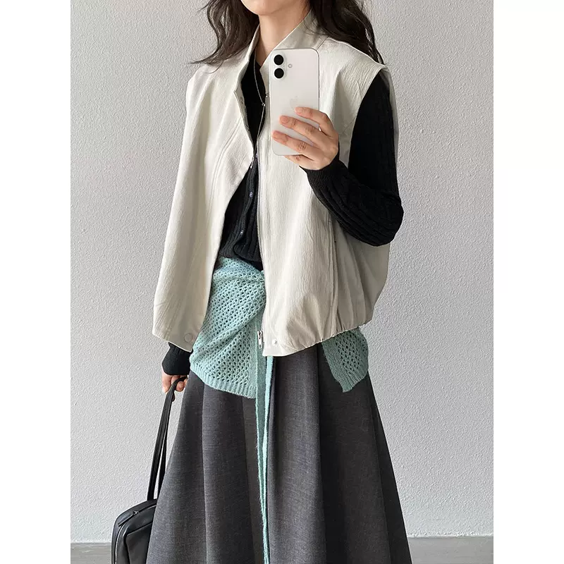 江左 韩系休闲风立领拉链马甲女2026春季新款百搭无袖外套上衣625
