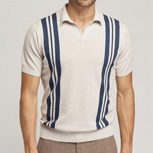 速賣通新款男裝 夏季條紋短袖針織T恤 修身翻領短袖polo衫FF0036