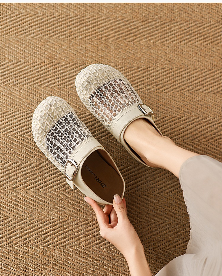 Dép sandal nữ quai chữ V đế tăng chiều cao, mũi trùm thoáng khí — LR12 Màu be chi tiết 11