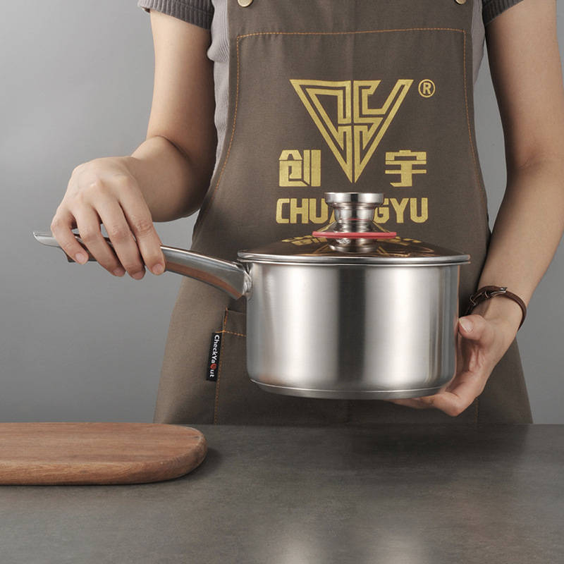 Olla de Sopa de Acero Inoxidable al por Mayor, Olla para Fideos Instantáneos con Doble Asa, Olla para Comida de Bebé, Olla de Gran Capacidad para el Hogar, Olla para Leche Gruesa para Regalo