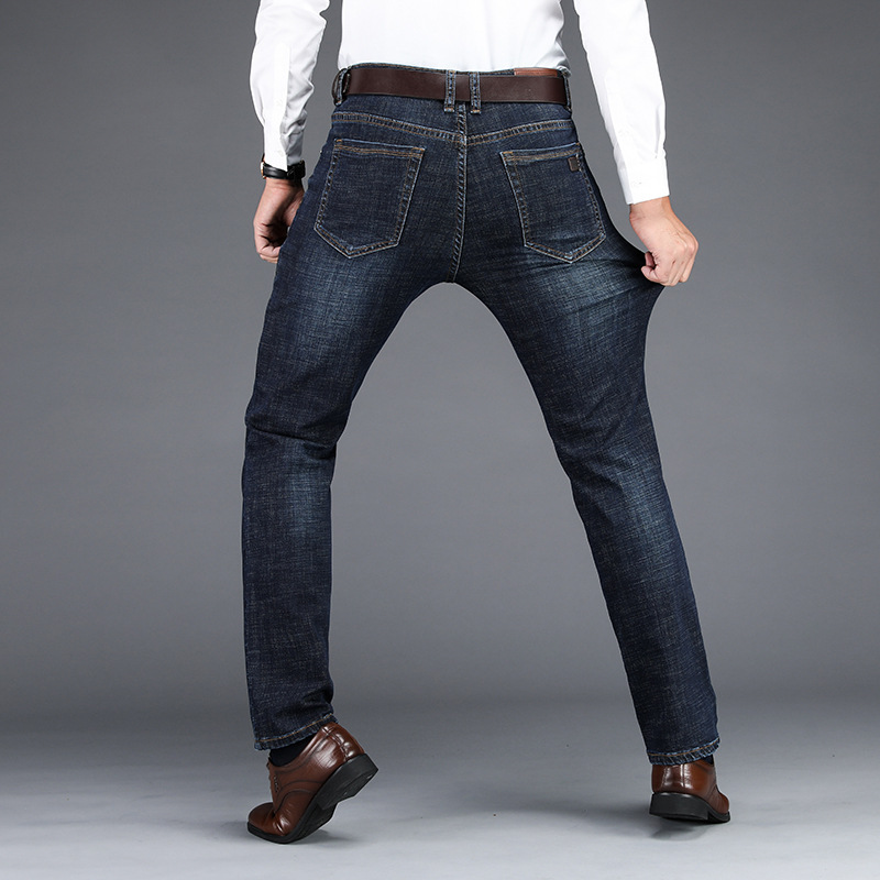 2024 otoño e invierno moda todo fósforo hombres jóvenes pantalones de mezclilla de negocios de mediana edad papá pantalones de hombre sueltos elásticos