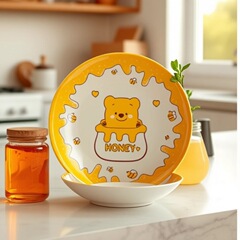 漫画シリーズセラミック食器かわいいクマのボウルと皿釉下色電子レンジ食器ホームギフトセラミックプレートと皿