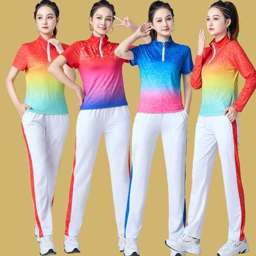 Summer short-sleeved square dance clothing new style set dance wear middle-aged and elderly line dancing clothes soft ball sports clothing