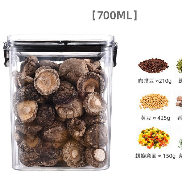 Tanque de sellado de grado alimenticio plástico grueso caja de almacenamiento transparente tanque de almacenamiento de bocadillos cuadrado granos