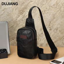 DUJIANG跨境新款真皮胸包休闲通勤多功能斜挎包植鞣皮大容量男包