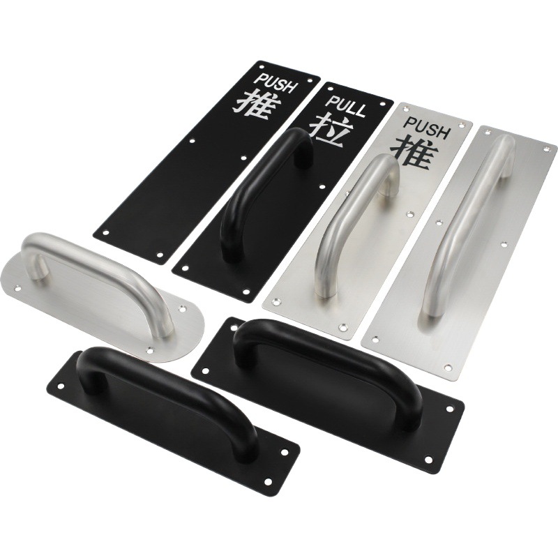 Manija de acero inoxidable puerta antirrobo signo puerta manija de la puerta en stock al por mayor semicírculo fuego puerta placa deslizante