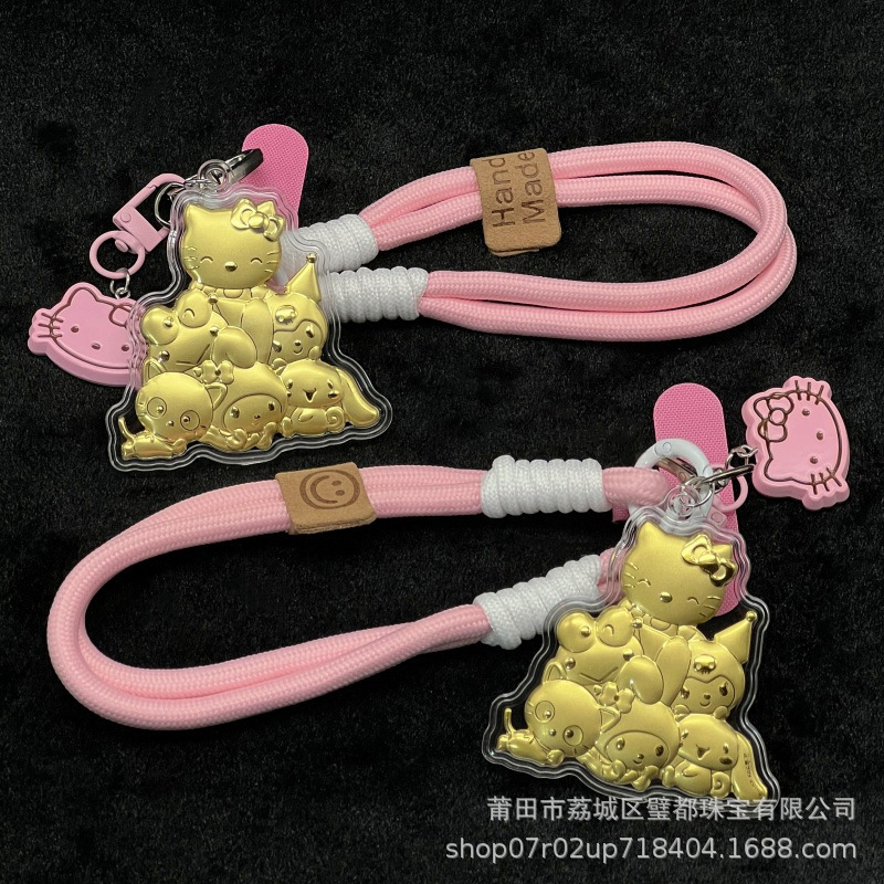 Gold-Containing Sanrio Hello Kitty Cartoon Hand-Painted Bead String Mobile Phone Chain Bag Keychain Cute Accessories Gold-Containing Sanrio Hello Kitty Cartoon Hand-Painted Bead String Mobile Phone Chain Bag Keychain Cute Accessories