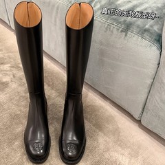 【葡萄妈同款】版型绝了~山茶花真皮后拉链加绒高筒长靴女骑士靴