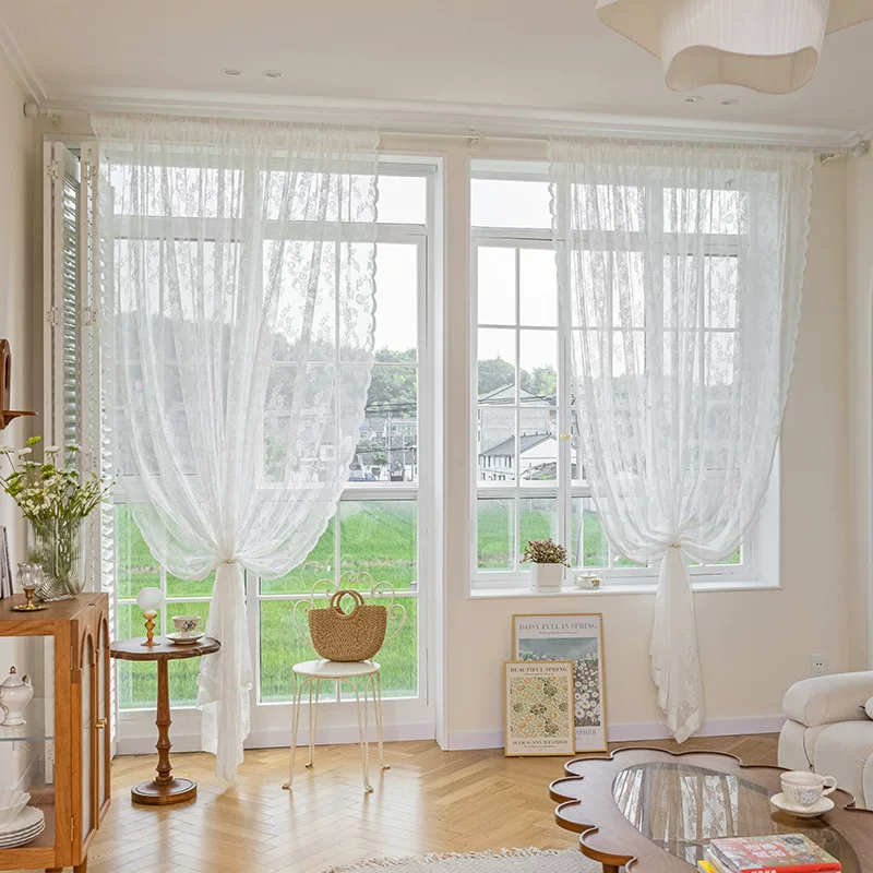 Lace Curtain Korean Style, White, Velcro or Pole/Hook Attachment, Multiple Heights