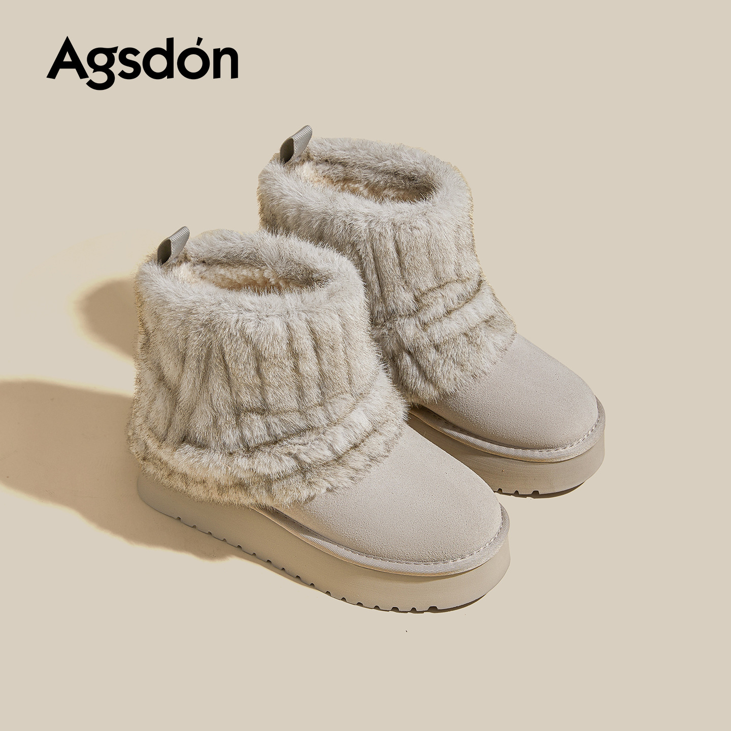 2025 nuevo invierno con una parte inferior gruesa de lana aumentando la altura de las botas de nieve grises para mujeres