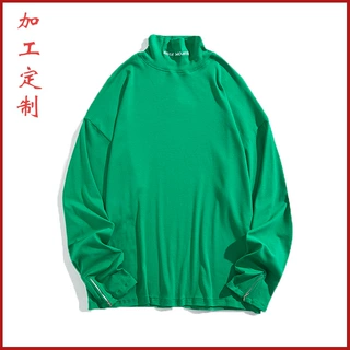 工厂定制春季新款高领字母刺绣卫衣宽松街潮长袖男士百搭款打底衫