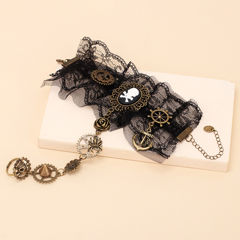 Wholesale Jewelry Punk Lace Skull Ring Bracelet Nihaojewelry display picture 3