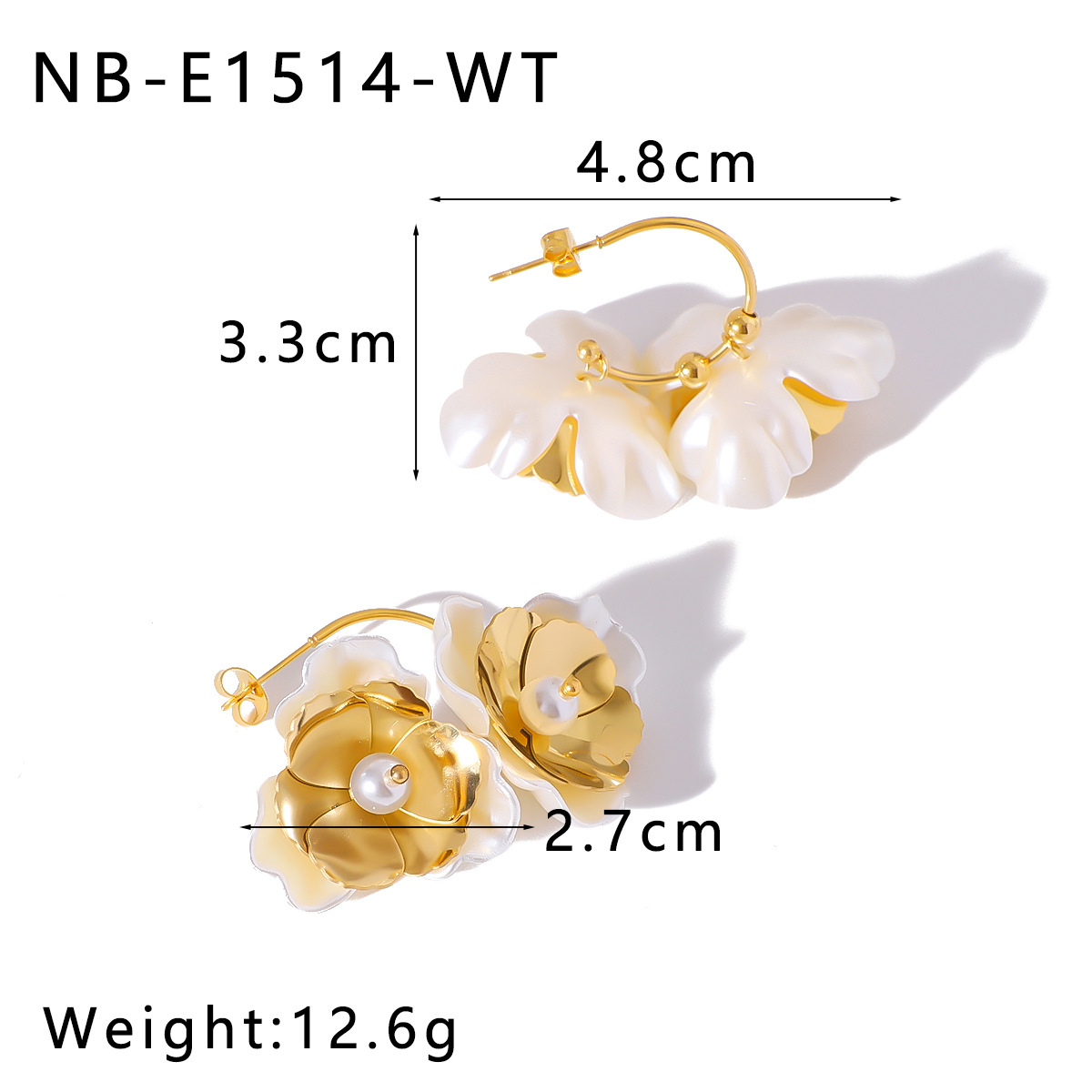 304 Stainless Steel, Acrylic Material PVD Coated Real Gold Plated Flower 304 Stainless Steel Casual Elegant Lady Waterproof Non Tarnish Earrings