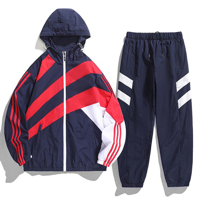 Transfronterizo de dos piezas Cardigan chaqueta hombre cuello transpirable mallas de moda abrigo de moda ropa deportiva pantalones casuales