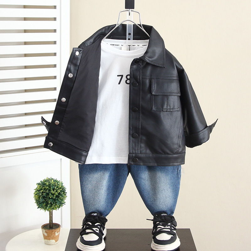 5890 Chaqueta de cuero de otoño para niños Chaqueta de cuero casual de primavera y otoño para niños 2024 nueva moda de otoño para bebés
