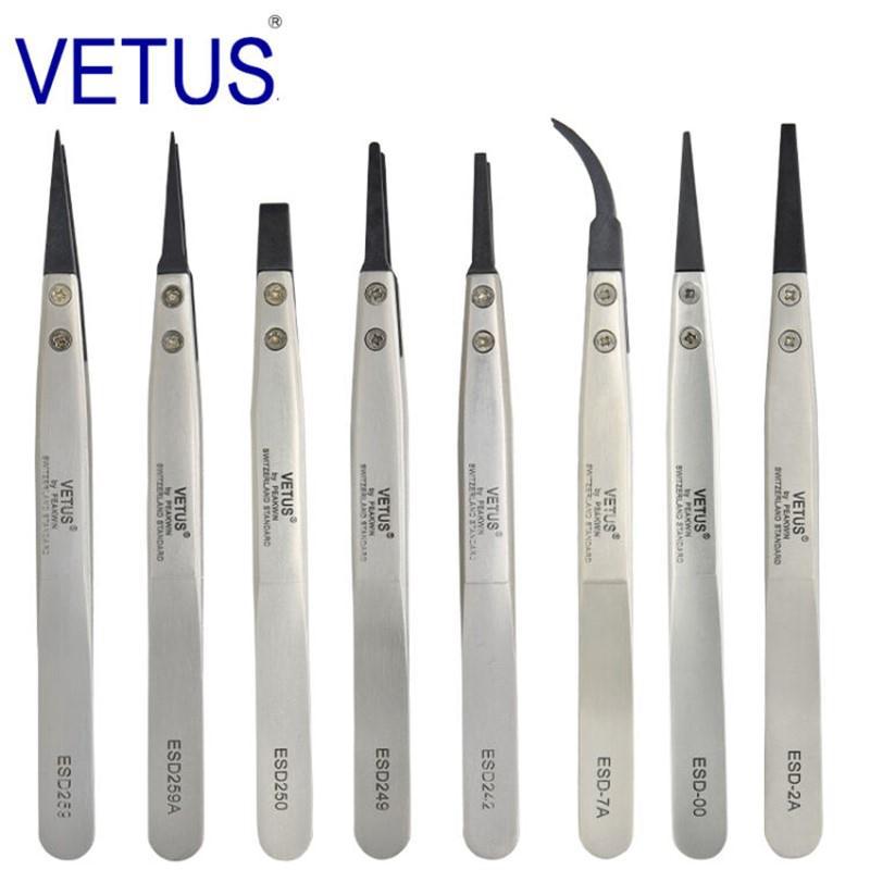 VETUS ESD防静电可换头不锈钢镊身 碳纤维塑胶塑料镊子