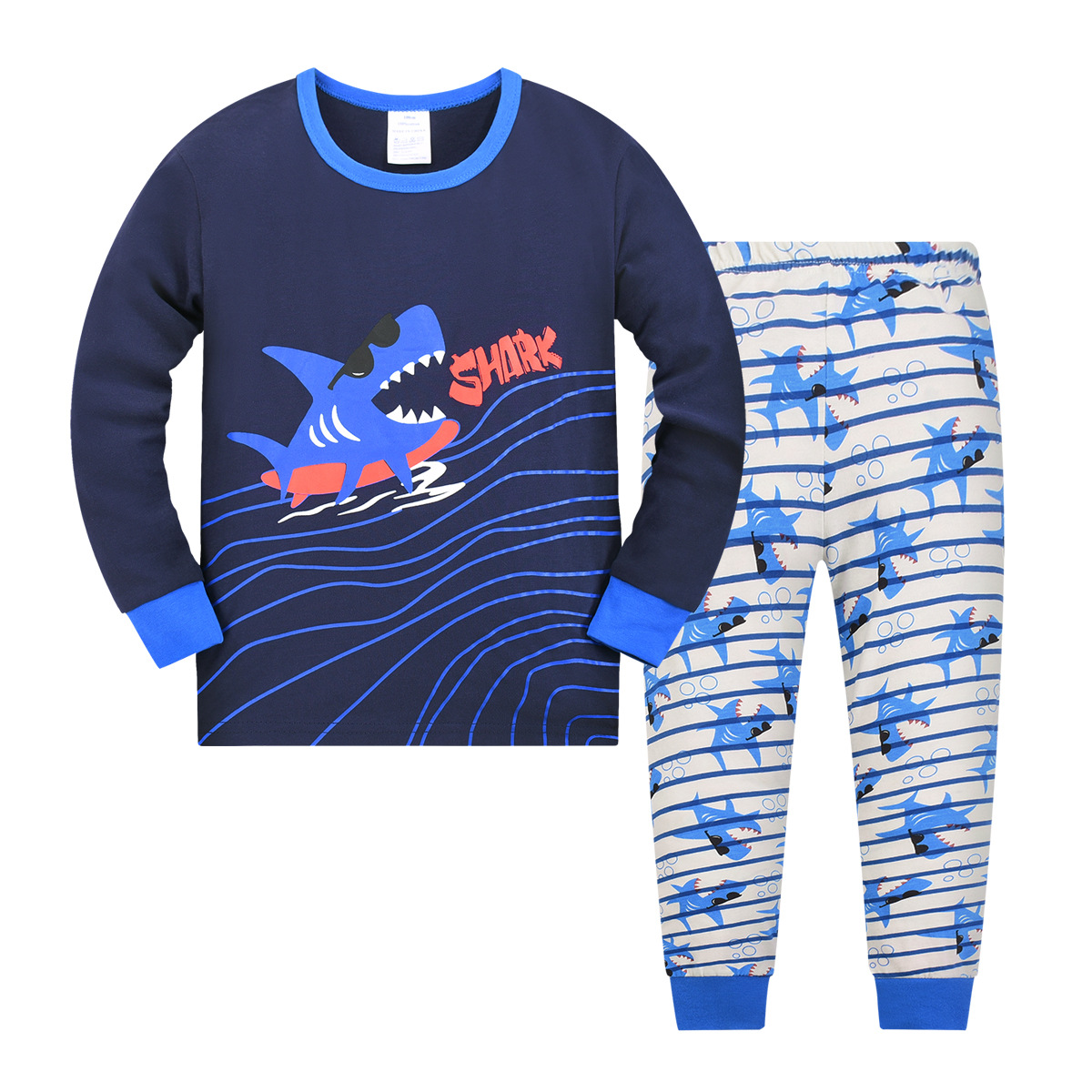 2024 otoño y invierno nuevo comercio exterior conjunto de ropa de casa para niños estilo europeo y americano impresión de dibujos animados niños pijamas de cuello redondo delgados