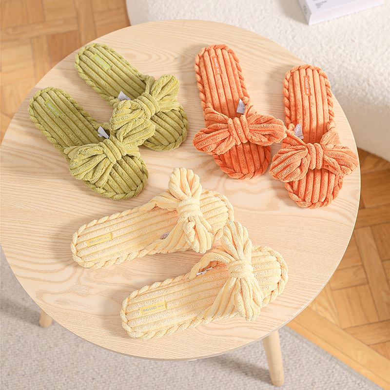 New Sweat-absorbent Towel Velvet Bow Slippers Women's Thickened Rubber Bottom Waterproof Room Outdoor Summer Slippers