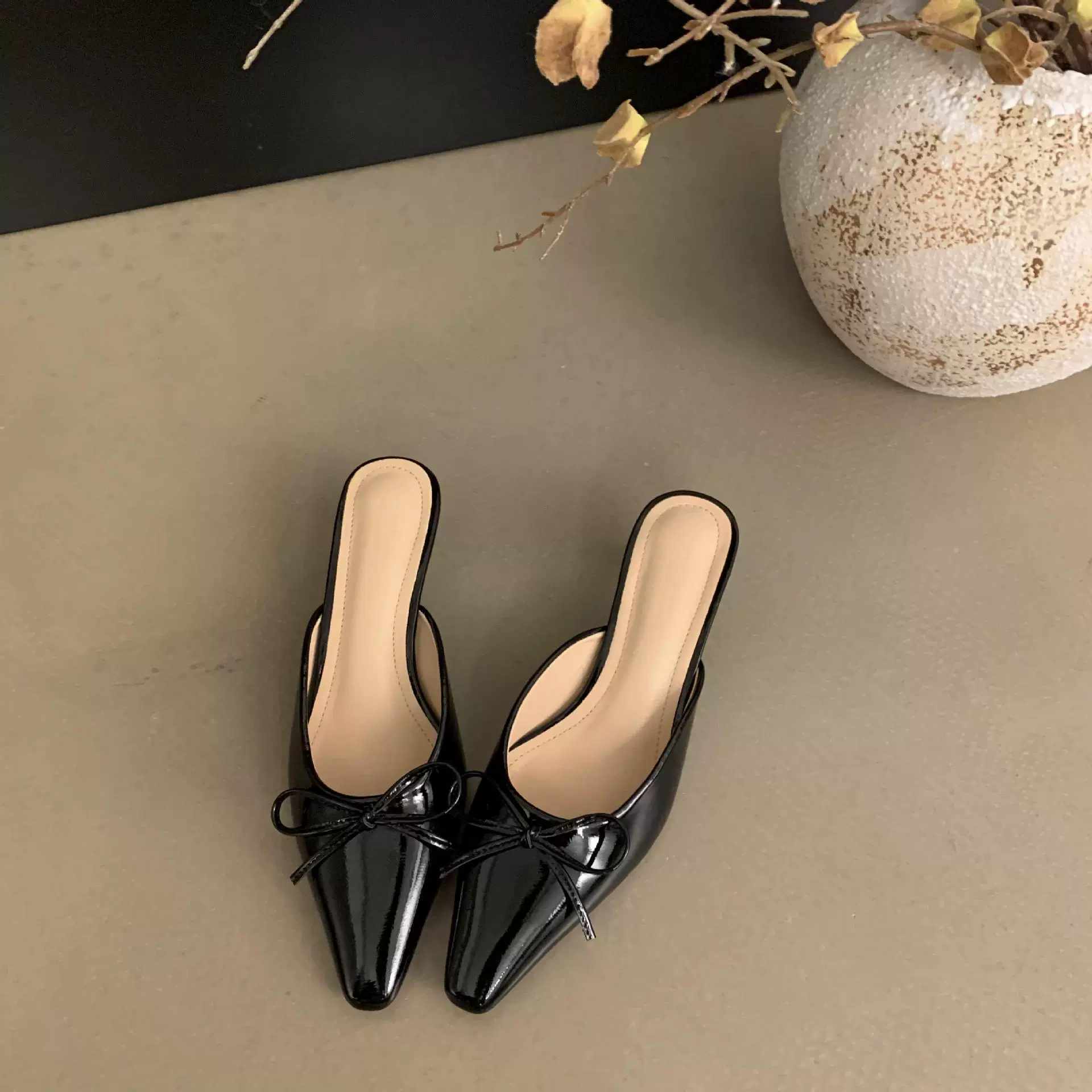 Балетные мюли на среднем каблуке, женские вещи плюс-сайз, обувь на slip-on с острым носком, размеры 35–42