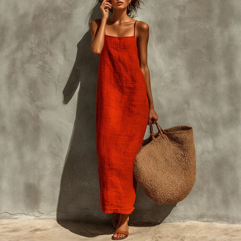 2026 Cross-Border Amazon Independent Site Adjustable Shoulder Strap Square Neckline Bohemian Resort Style Dress
