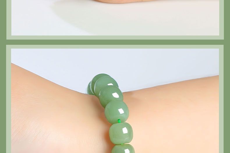 Vòng tay ngọc bích Hetian Tân Cương hạt trụ cổ dáng đơn chi tiết 17