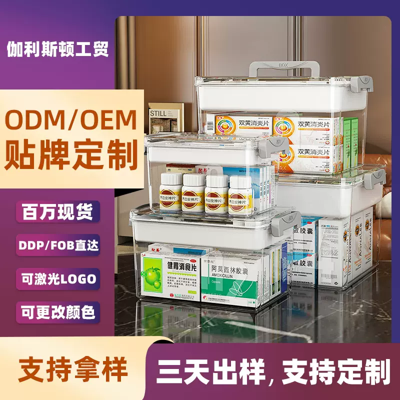 家用药箱医药箱多层整理箱收纳家用药品透明手提收纳箱医疗急救箱