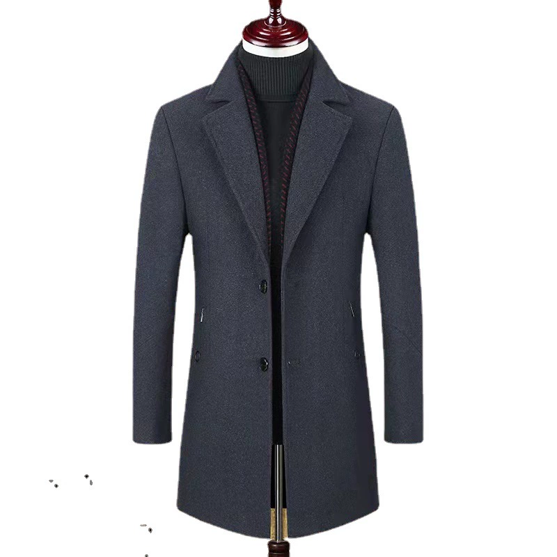 В наличии, хит продаж, шерстяное пальто с воротником-костюмером, мужское приталенное универсальное утепленное шерстяное пальто средней длины в британском стиле