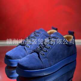cl andgz男鞋深蓝色牛皮麂皮铆钉低帮红底鞋情侣女鞋运动休闲板鞋