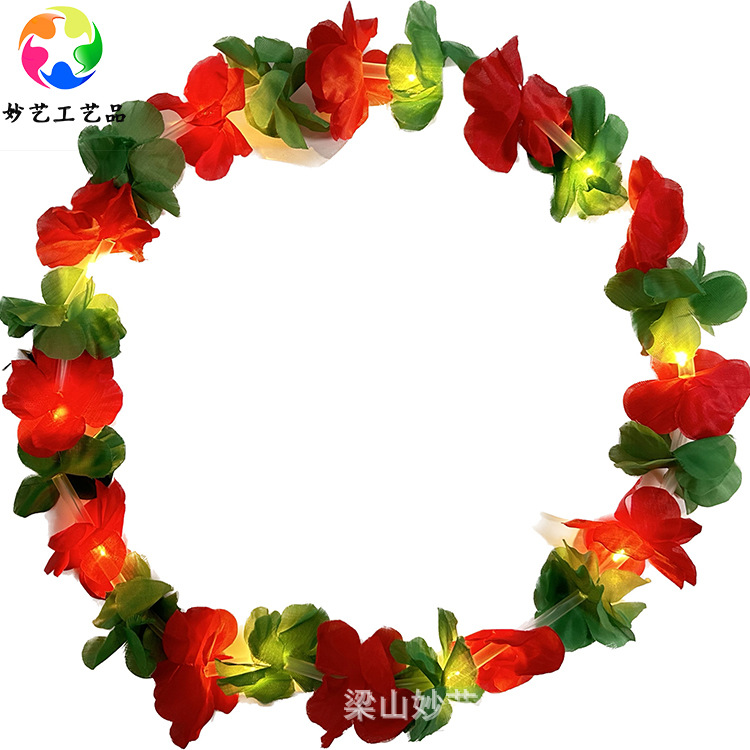 Factory wholesale Garland with lights Hawaii Garland neck ring polyester cloth luminous headdress Amazon Garland