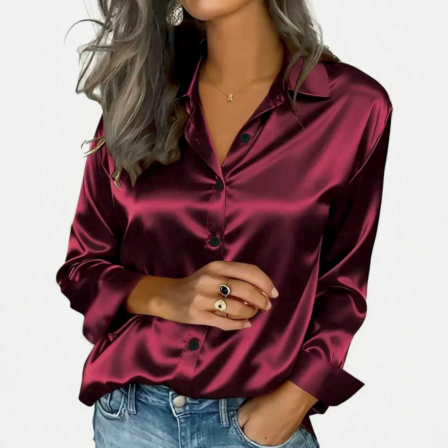 Women's Clothing Satin Shirt Long Sleeved Solid Color Versatile Professional Style American New_ecoleips.com