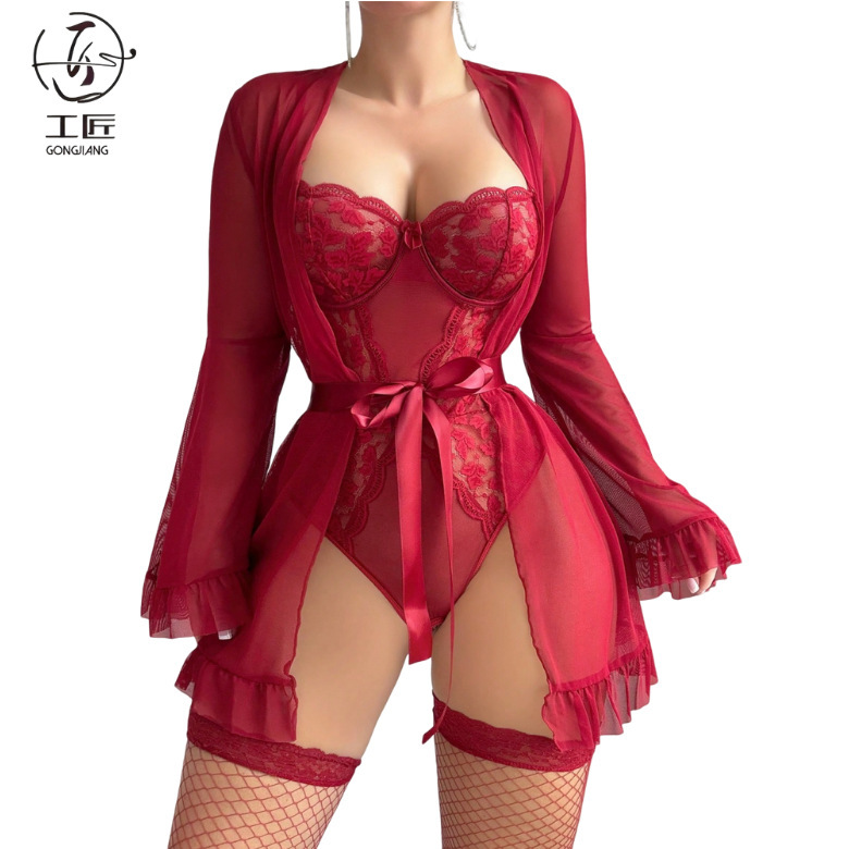 Cross-Border European and American Foreign Trade Custom-Made New Sexy Lingerie Mesh Thin Style Sexy Women's Sleepwear Christmas Outfit Cross-Border European and American Foreign Trade Custom-Made New Sexy Lingerie Mesh Thin Style Sexy Women's Sleepwear Christmas Outfit